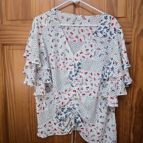 Cato Tops - Cato Top Women's Sz XL Red White Blue Flutter Sleeve V Neck Career Preppy